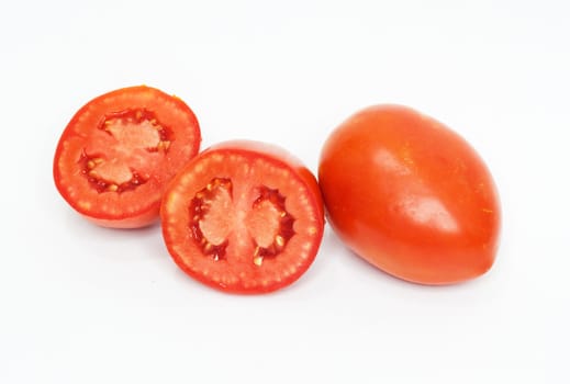 Three freshness tomatoes on white backgrounds. 