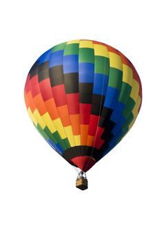 Colorful hot-air balloon floating against a white background