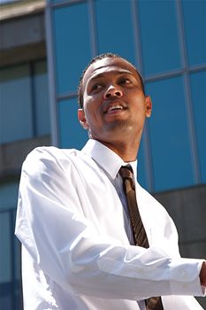 An confident and successful African-American businessman in a power suit