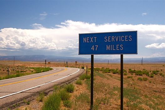 Highway directional signage on a remote stretch of interstate in Utah USA