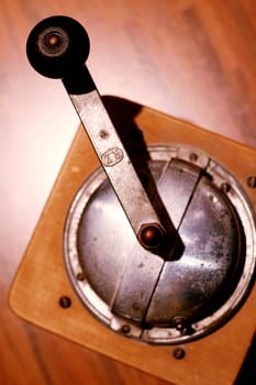 old retro coffee mill in grandmothers kitchen