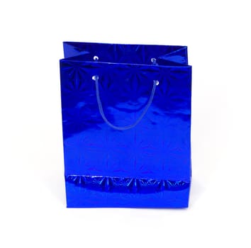 blue gift wrapping with handles 