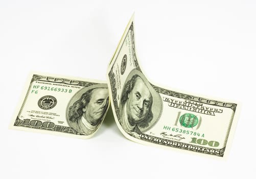 hundred dollar banknote,isolated on white with clipping path. 