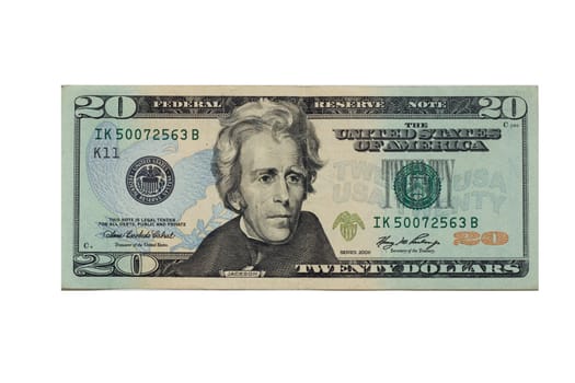 twenty dollar banknote,isolated on white with clipping path. 