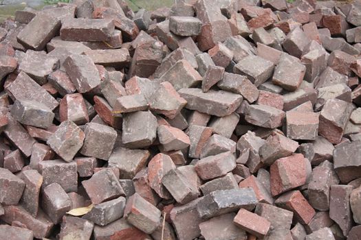 A pile of bricks for road renovation