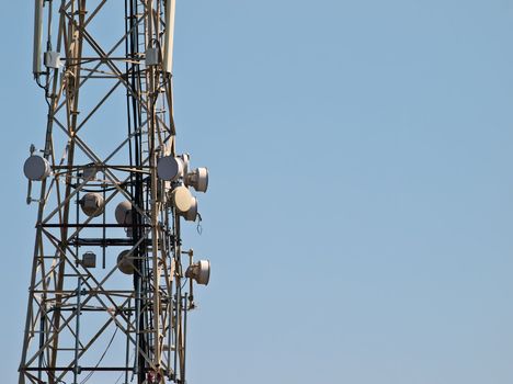 Telecommunications tower with various signal receptors and relays located in Mtarfa in Malta