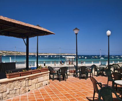 View of the Mediterranean from one of the seafront restaurants in Malta