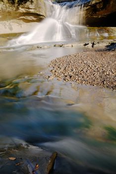 It is a beautiful waterfall from the river.