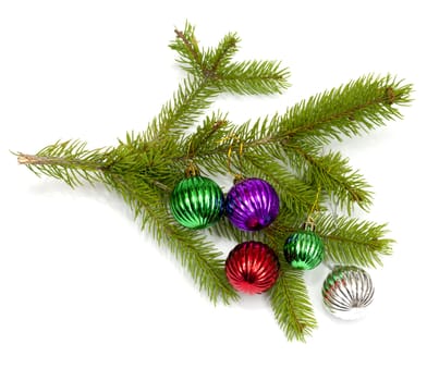 Firry twig and toys (color spheres). 