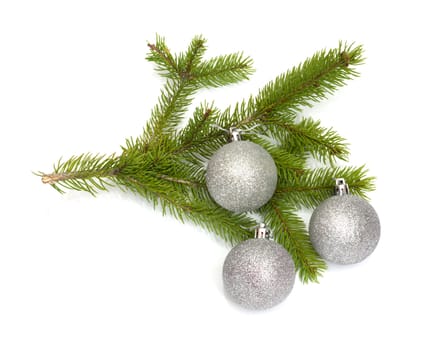Firry twig and toys (color spheres). 
