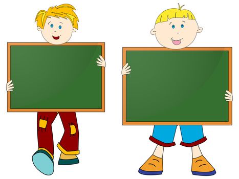 boys and banners with chalk boards against white background, abstract vector art illustration