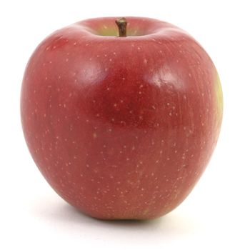 One red apple on white tablr