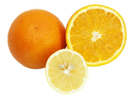 oranges and lemon insulated on white