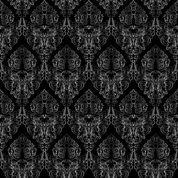 damask seamless texture, abstract grayscale texture; vector art illustration