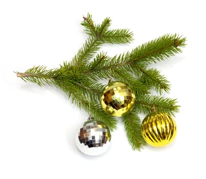 Firry twig and toys (color spheres). 