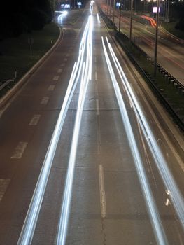 Road by night, trafic, long exposition, light lines, nightshot