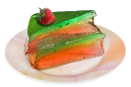 colored jelly with strawberry on the plate 