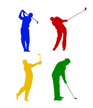 Colored silhouettes of a golfer
