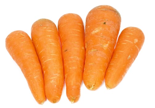 Ripe fresh carrots on a white background. 