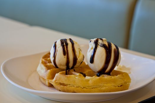 Homestyle waffles with ice cream chocolate