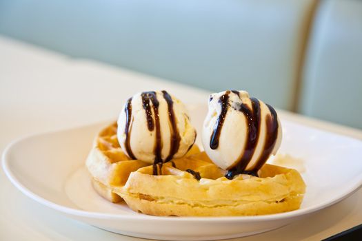 Homestyle waffles with ice cream chocolate