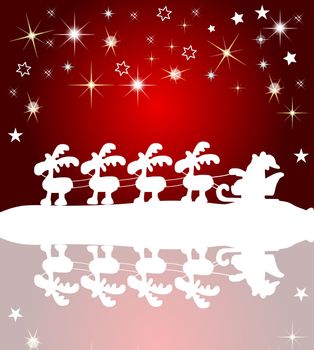 santa claus silhouette with stars and reflection