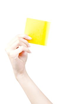 Hand and Post-it isolated on white