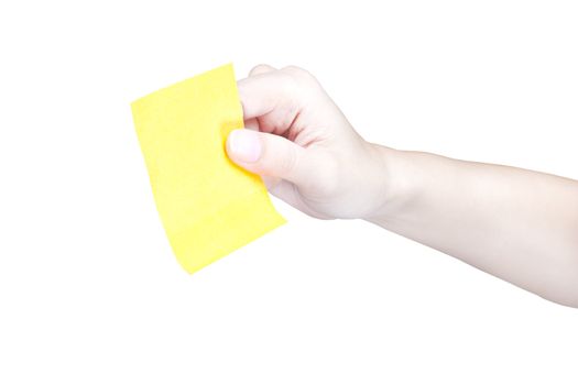 Hand and Post-it isolated on white