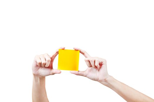 Hand and Post-it isolated on white