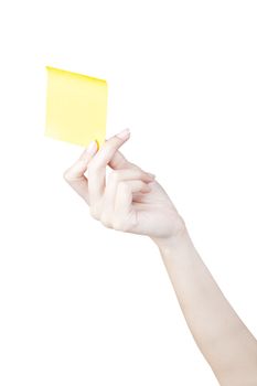 Hand and Post-it isolated on white