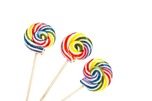 Group of Colorful spiral lollipop isolated on white background