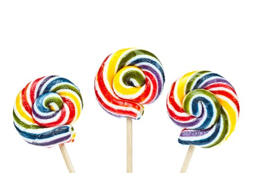 Group of Colorful spiral lollipop isolated on white background