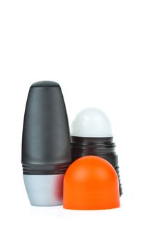 Colorful deodorant on white background