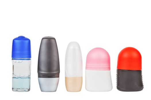 Colorful deodorant on white background