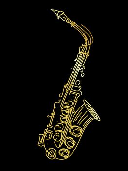 A golden saxophone, stylized hand drawing graphic