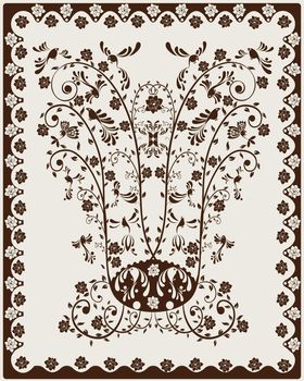 Art Nouveau decorative background with floral motives and stylized birds.