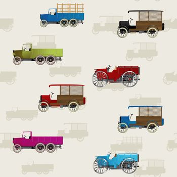 Seamless background with vintage cars in colors