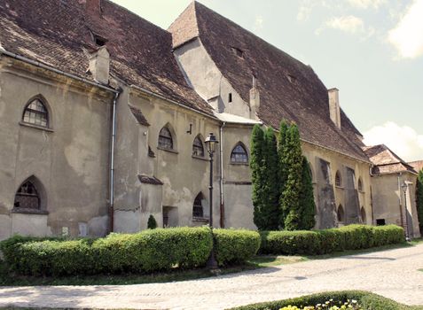 Side view of a saxon building in the city of Sighisoara, Transylvania Romania