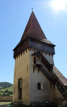 Fortified church tower in Biertan, Romania