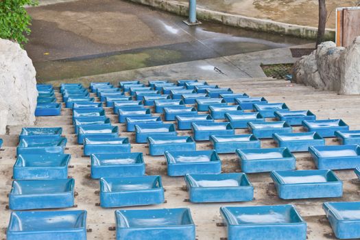 old plastic blue seats on stadium