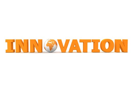 orange word Innovation with 3D globe replacing letter O