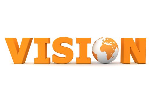 orange word Vision with 3D globe replacing letter O