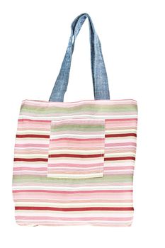 Colorful cotton bag on white isolated background.