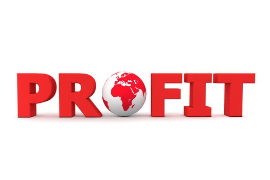 red word Profit with 3D globe replacing letter O