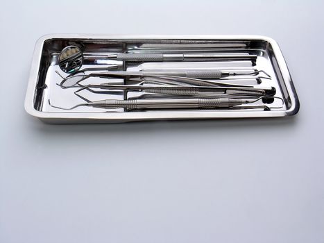 Close-up Dental Instruments on white background, metal, iron, steel,