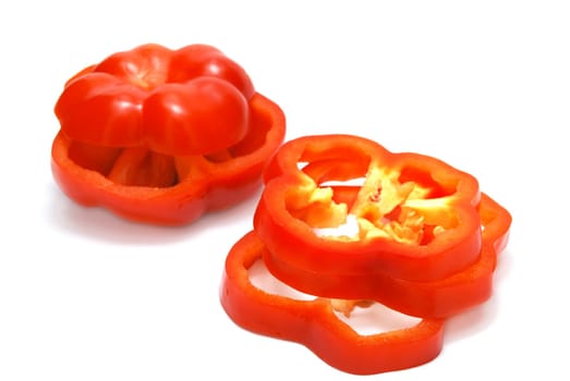 Isolated Sliced Red Pepper on White Background