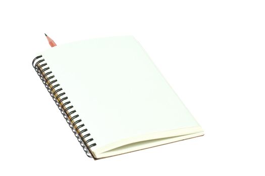 Isolated Light cream color paper note book and pencil inside