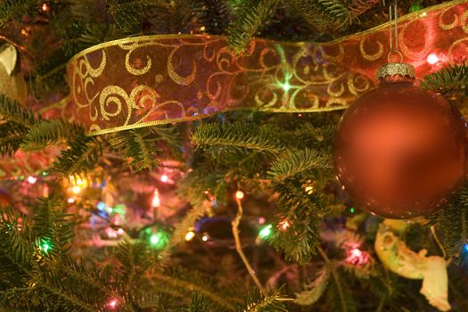 Detailed shot of a decorated Christmas tree