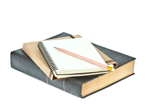 Pencil on Light cream color paper note book on brown book