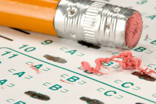 Standardized quiz or test score sheet with multiple choice answers